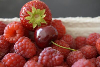 raspberries and cherries