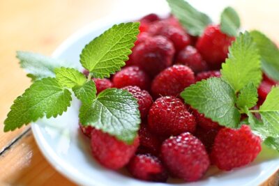 raspberries and mint