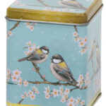 Oriental Garden Tea Caddy with hinged lid, decorated with birds and blossoms, 100 g capacity