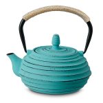 cast iron teapot Nanling in turquoise with wrapped handle and strainer