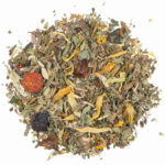 Valerian sleep tea blend called Oidhche Mhath, with loose leaf ingredients like lemon balm, passionflower, and peppermint, caffeine-free for bedtime relaxation.