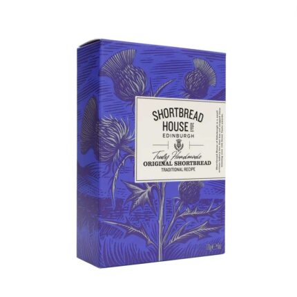 Box of handmade Scottish Shortbread Fingers in traditional Scottish thistle gift packaging 170g