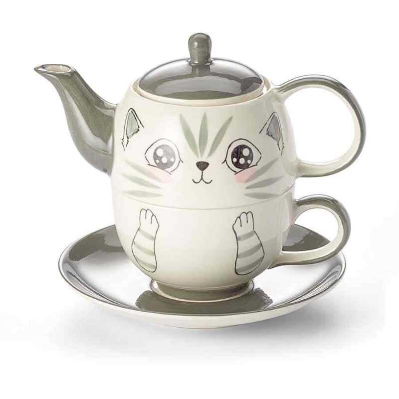 single tea set with a cat