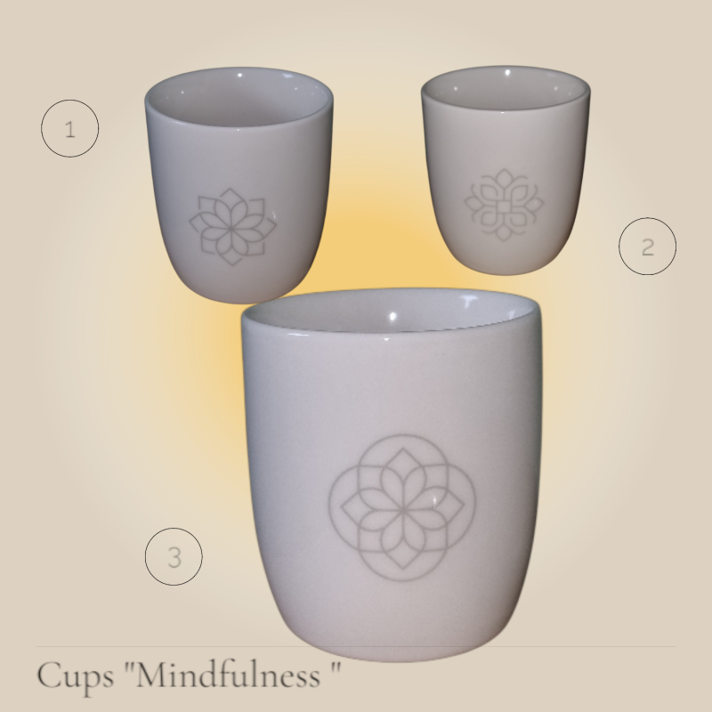 porcelain Mindfulness cups with mandala design (Creativity / Focus / Energy)