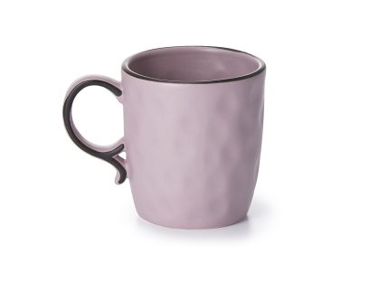 Lavender ceramic mug with black-edged handle and handmade look