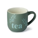Tea Mood mug in matt green with botanical branch design