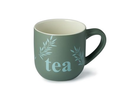Tea Mood mug in matt green with botanical branch design