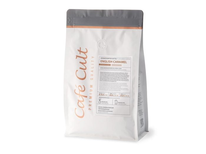 Bag of English Caramel Decaffeinated Coffee with sweet caramel flavour notes