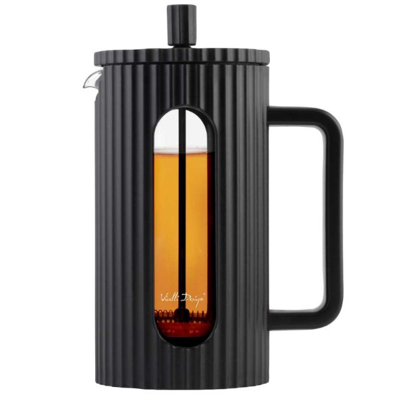 Cafetiere Livio black French Press with ribbed design and borosilicate glass beaker
