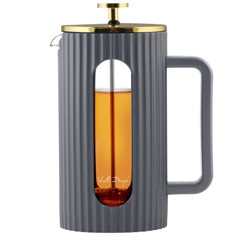 livio grey Cafetiere Livio, Grey & Gold French Press with ribbed design and golden lid