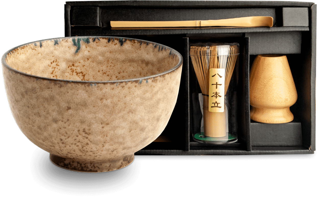 Matcha set Kizeto with ceramic bowl, bamboo whisk and accessories in gift box