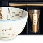 Matcha set Aoi Neko with cat bowl, bamboo whisk and accessories in gift box