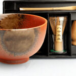Matcha Set Akayuu with handcrafted terracotta ceramic matcha bowl, bamboo whisk, whisk holder and bamboo spoon in gift box