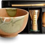 Matcha Set Kisoji with handcrafted ceramic matcha bowl, bamboo whisk, whisk holder and bamboo spoon in gift box