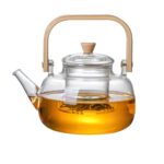 1000ml borosilicate glass teapot with wooden handle and removable glass infuser for loose leaf tea