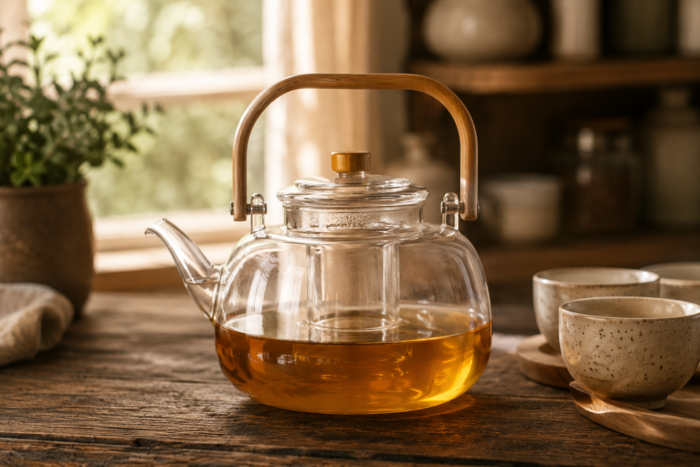 Glass Teapot w/wooden Handle - Image 2