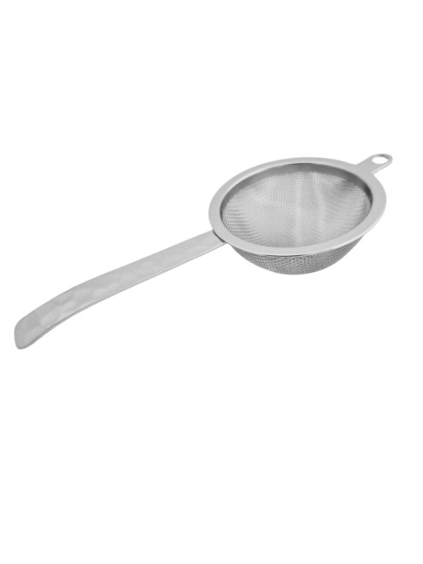 Stainless Steel Tea Strainer with Handle featuring an ultra-fine mesh for brewing loose leaf tea.