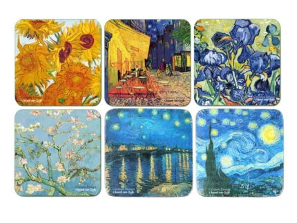 Vincent van Gogh art coasters featuring a selection of famous paintings